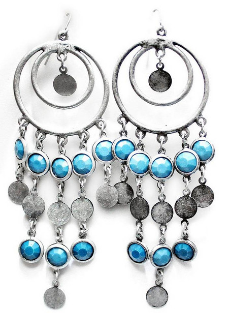 Boucles d'Oreilles Tribales Bleues et Argentées