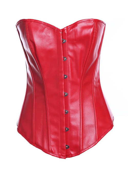 Bustier Corset en Cuir Vegan Rouge Extensible Structuré