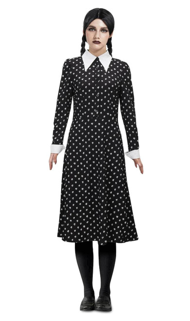 Costume Adulte Mercredi Addams Robe à Pois