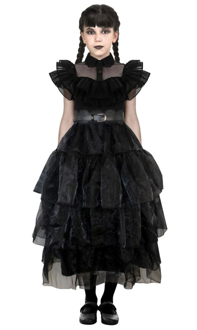 Costume Robe Noir Bal de Danse Mercredi Addams Fille