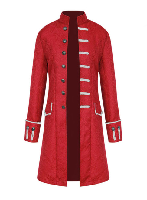 Renaissance Manteau Rouge Pirate Jacquard Homme