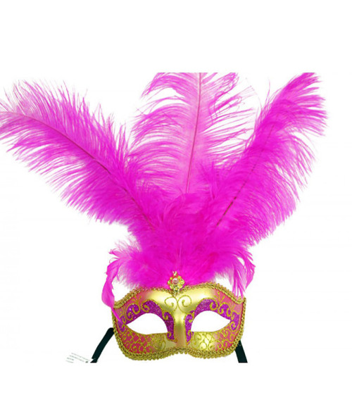 Masque Venetien avec Plumes Rose