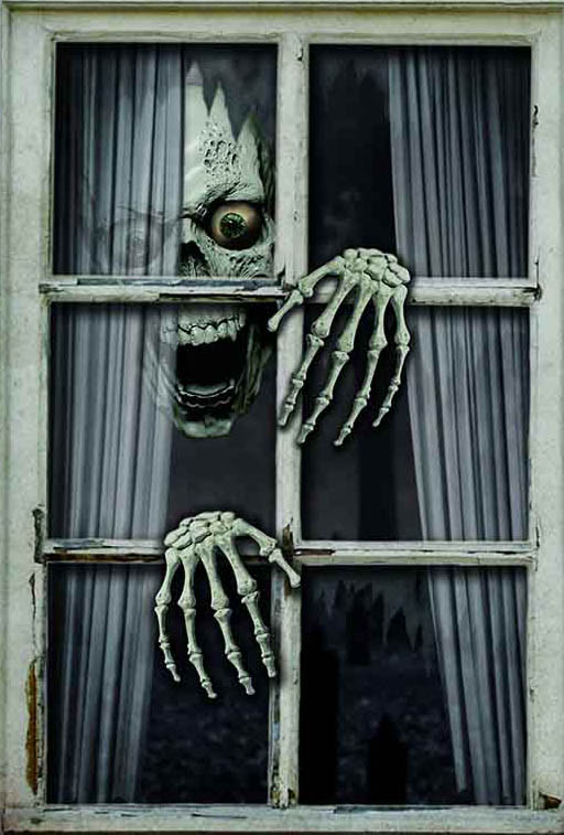Décoration de fenêtre effrayante pour Halloween, vieille sorcière au-dessus  de la tête, décoration de fenêtre de club de sorcière à suspendre au
