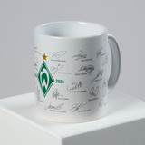 Tasse Saison 25/26 mit den Unterschriften des Kaders und unserer Werder-Raute
