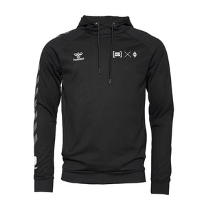 Schwarzer Kapuzenpullover mit weißen Akzenten