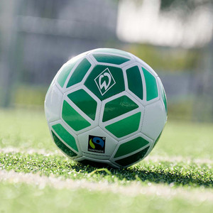 Grün-weißer Ball mit Raute liegt auf einem Rasen