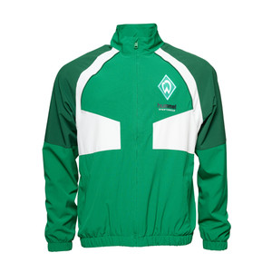 Grün weiße Werder TRainingsjacke mit Werder-Raute auf der Herzseite