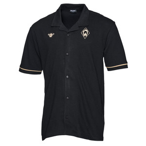 schwarzes Sweathemd mit goldenen Details wie Werder-Raute und hummel Logo Biene