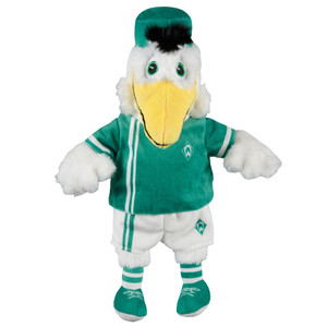 Kuscheltier Toni im Werder-Trikot-Outfit