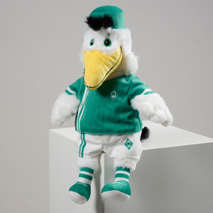 Kuscheltier Toni im Werder-Trikot-Outfit