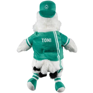 Rückseite: Kuscheltier Toni im Werder-Trikot-Outfit