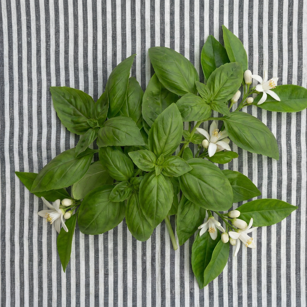 basil leaves on a  blanket