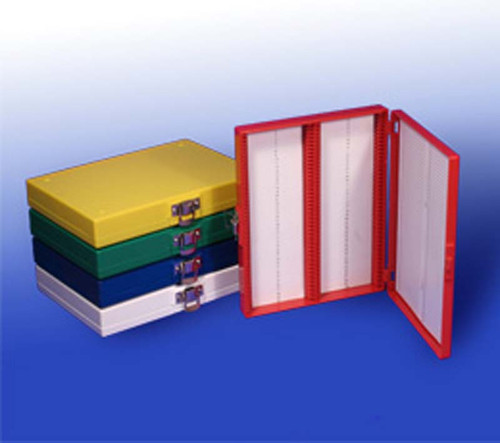 Microscope slide box, 100-place, foam, assorted, 20/case by Biologix Research — sample storage and labeling from MedSupply Partners (detail view)