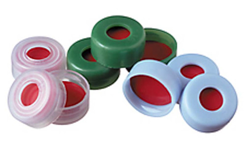 Yellow Polypropylene, Red PTFE/White Silicone/Red PTFE, Target Snap-It 11mm Snapcap Closure, 100/pack by National Scientific — glassware and plasticware from MedSupply Partners (packaging)