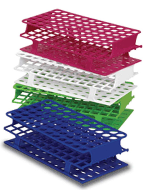 Tube rack, for 13mm test tubes, 72-place, Delrin®, blue, 8/pack by Heathrow Scientific — sample storage and labeling from MedSupply Partners