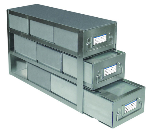 Upright Freezer Drawer Racks for 3" Boxes by Crystal Technology & Industries — sample storage and labeling from MedSupply Partners