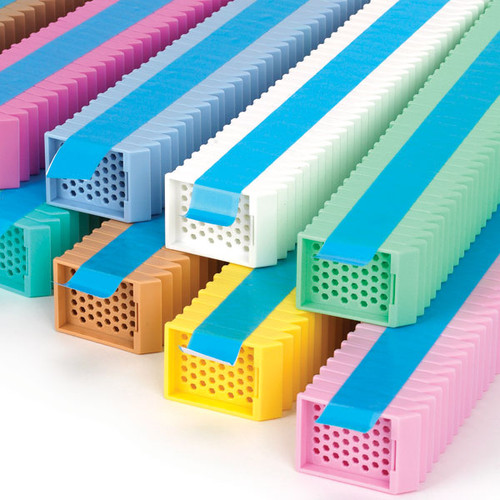 Tissue Embedding Cassettes in Taped Stack w/o Lid by Globe Scientific — glassware and plasticware from MedSupply Partners (side view)
