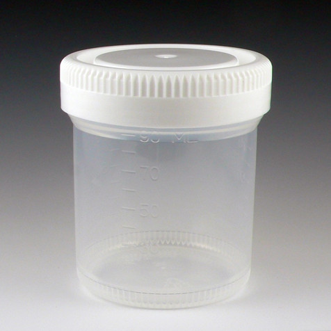 Tite-Rite Container, 90mL/3oz,Polypropylene, Wide Mouth, ID Label with Tab Seal, Graduated, Sterile, w/Attached White Screwcap, 300/Case