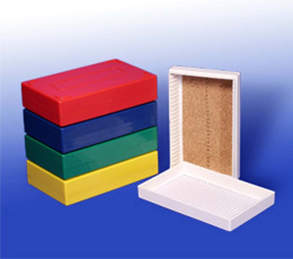 Microscope slide box, 25-place, cork, assorted, 5/case