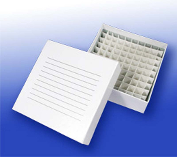 Cardboard freezer box, 3", 100-well divider, white, 100/case by Biologix Research — sample storage and labeling from MedSupply Partners (detail view)