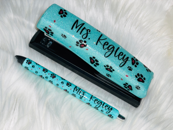 Teal Paw Print Stapler & Pen