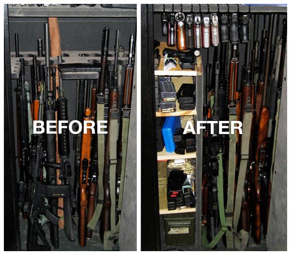 gun safe storage maximized with rifle rods and handgun hangers after gun rack removed