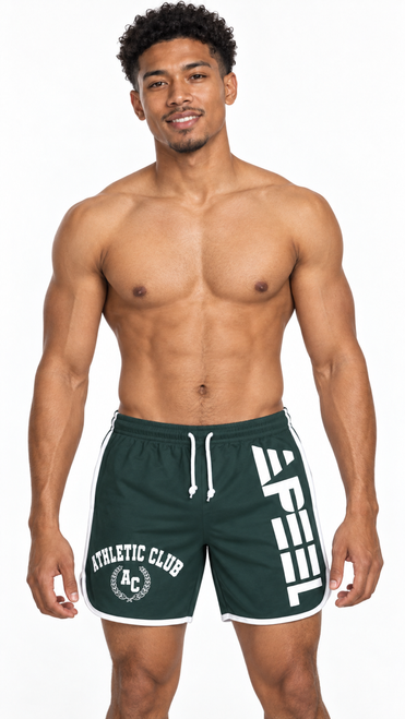 APEEL Athletic Club Performance Shorts

Bring bold athletic style to your everyday rotation with the APEEL Athletic Club Shorts. Designed with a sporty retro-inspired look, these shorts combine comfort, confidence, and signature APEEL branding for a statement piece that works from the gym to the street.

Featuring a rich forest green colorway with contrasting white trim, the shorts showcase an oversized vertical APEEL logo along the leg and an Athletic Club AC crest for a premium varsity-inspired finish. The elastic waistband and adjustable drawstring provide a comfortable, secure fit while allowing easy movement throughout the day.

Pair them with an APEEL crop top, tank, T-shirt, or wear them on their own for a clean summer look. Perfect for workouts, festivals, Pride events, vacations, poolside wear, casual outings, and everyday streetwear.

Product Highlights:
• Athletic-inspired short silhouette
• Signature oversized APEEL branding
• APEEL Athletic Club crest graphic
• Elastic waistband with adjustable drawstring
• Contrast piping and trim
• Comfortable, movement-friendly fit
• Great for gym, streetwear, festivals and summer looks