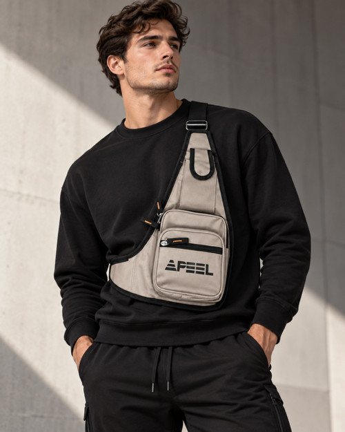 The APEEL CrossBody combines a modern streetwear silhouette with everyday functionality. Designed to sit comfortably across the chest or body, its streamlined sling construction gives you quick access to your essentials while keeping your hands free.

Multiple zippered compartments provide convenient storage for items like your phone, wallet, keys, cards, sunglasses, and other everyday necessities. The adjustable shoulder strap lets you customize the fit, while contrasting zipper-pull details and the signature APEEL logo give the bag a bold finishing touch.

Pair it with joggers, denim, shorts, activewear, or your favorite APEEL pieces for an effortless look that works from day to night.

Features: adjustable crossbody shoulder strap; multiple zippered storage compartments; front utility pocket; lightweight everyday design; signature APEEL logo detailing; contrast zipper-pull accents; streetwear-inspired sling silhouette; versatile styling for travel, festivals, nightlife, gym days, and everyday wear.
