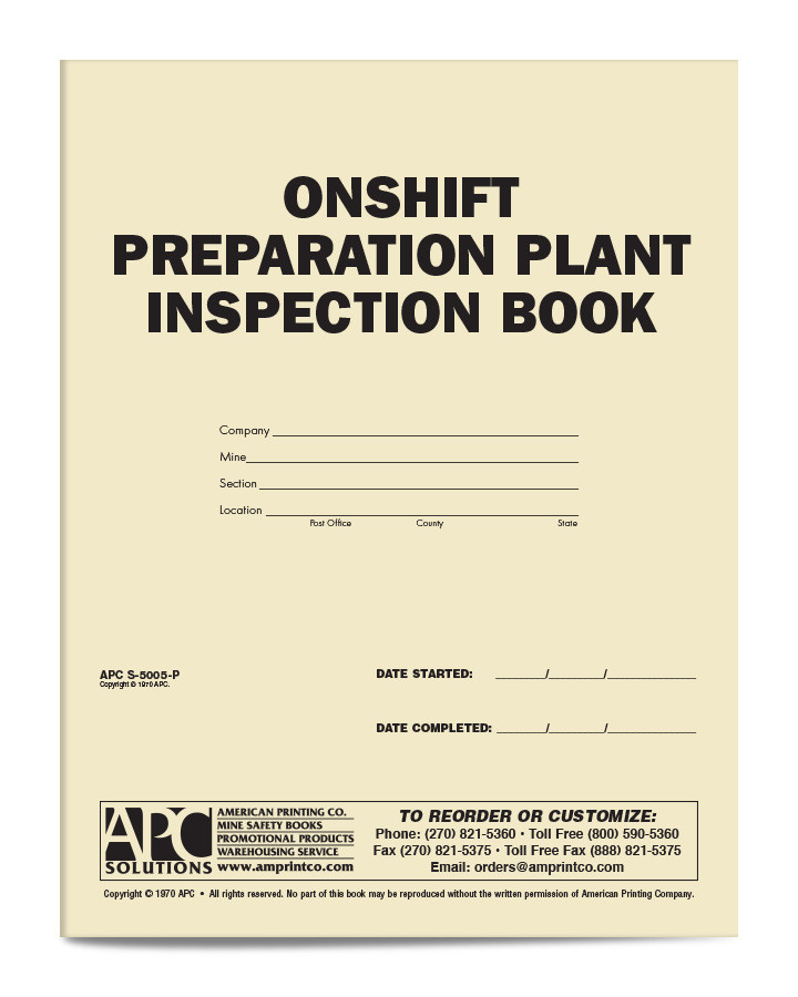 APC S-5005-P: On-Shift Preparation Plant Inspection Book - APC