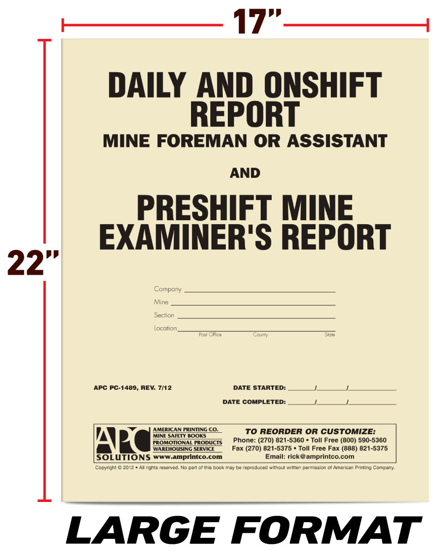 APC PC-1489: Daily and On-Shift Report & Pre-Shift Mine Examiners
