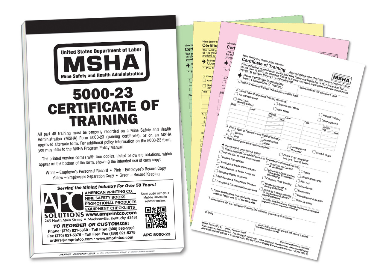 リクルート版労働白書WORKS REPORT '97 FA5 Buy MSHA 5000-23 Forms | 4-Part MSHA Certificate of Training | Up