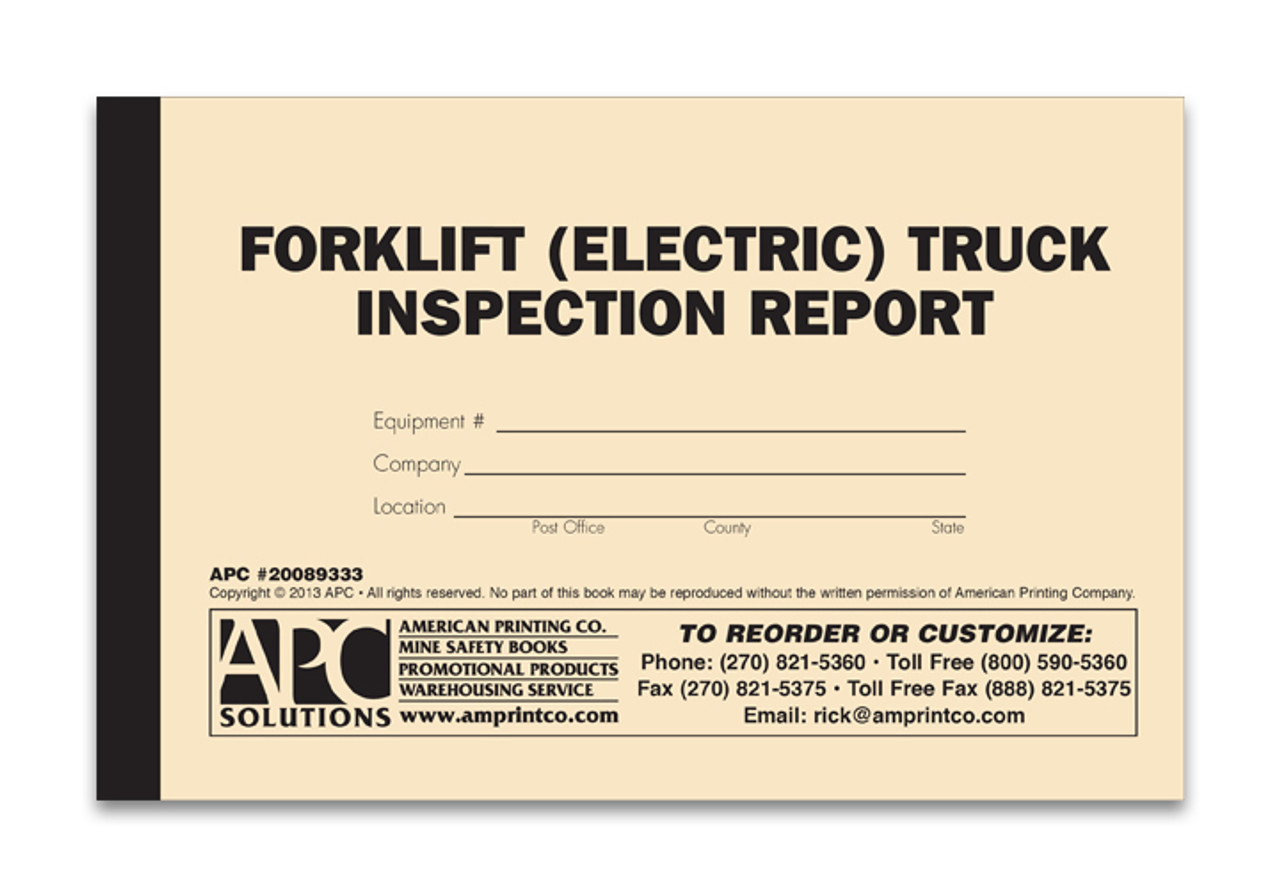 Electric Forklift Inspection Form Log Book Cover