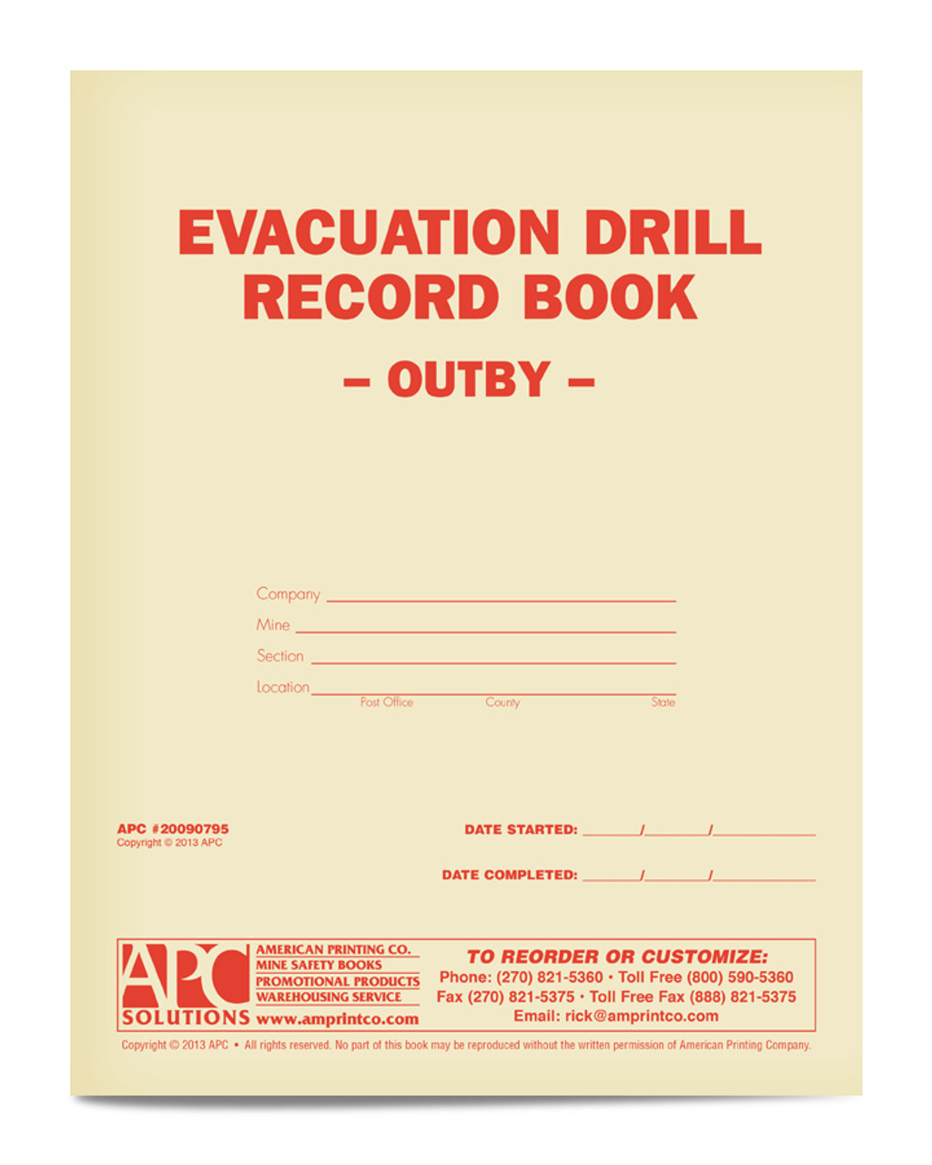 APC 20090795: Evacuation Drill Record Book – Outby