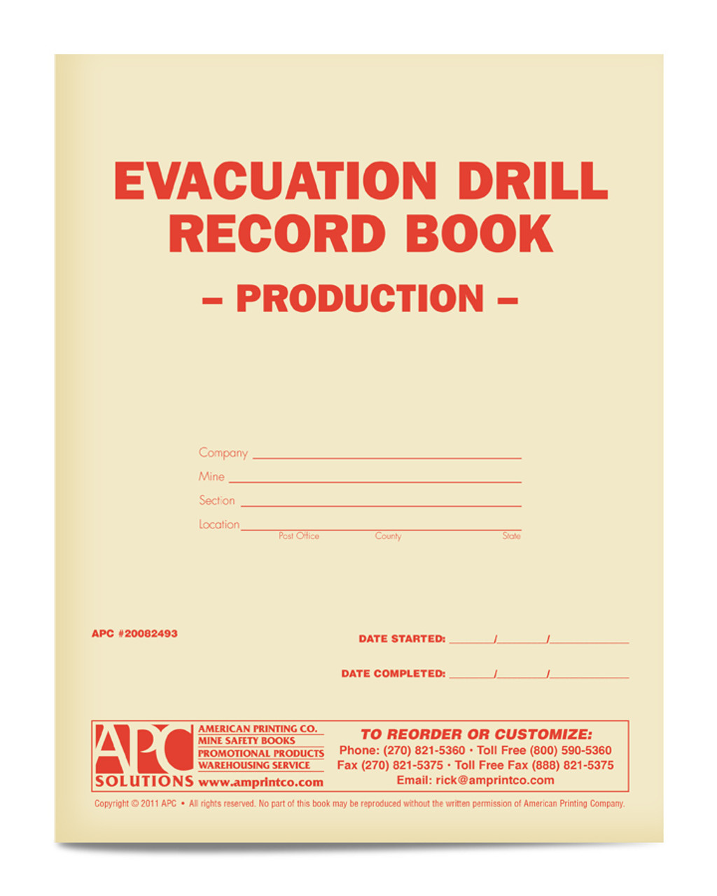 APC 20082493: Evacuation Drill Record Book – Production