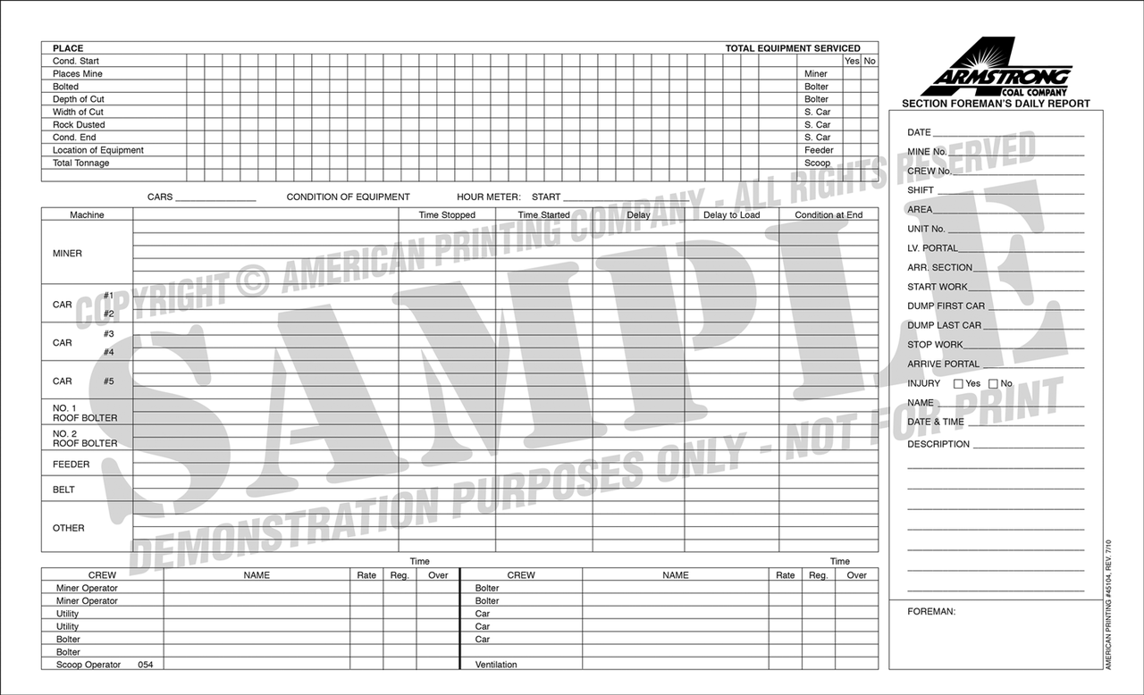 APC 45104: Section Foreman's Daily Report