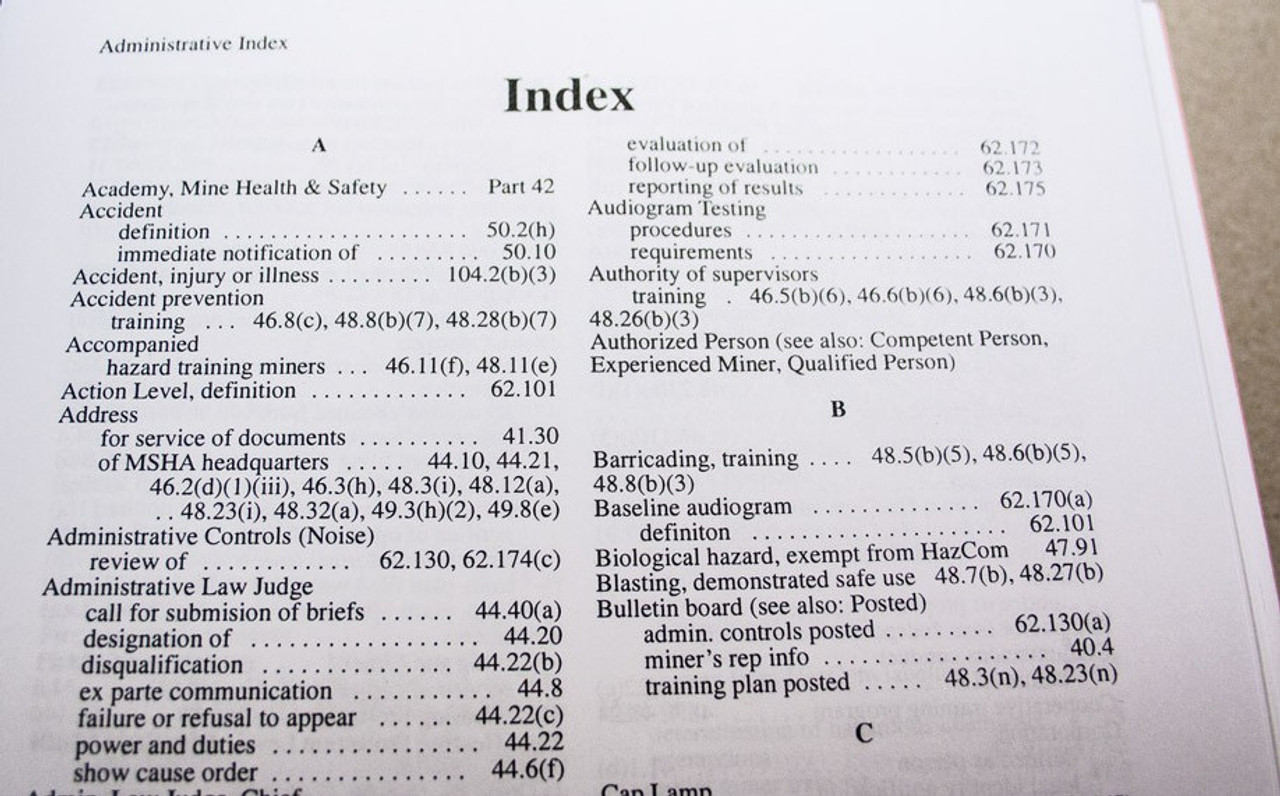 Alphabetized Index Makes MSHA Regulation Search A Snap!