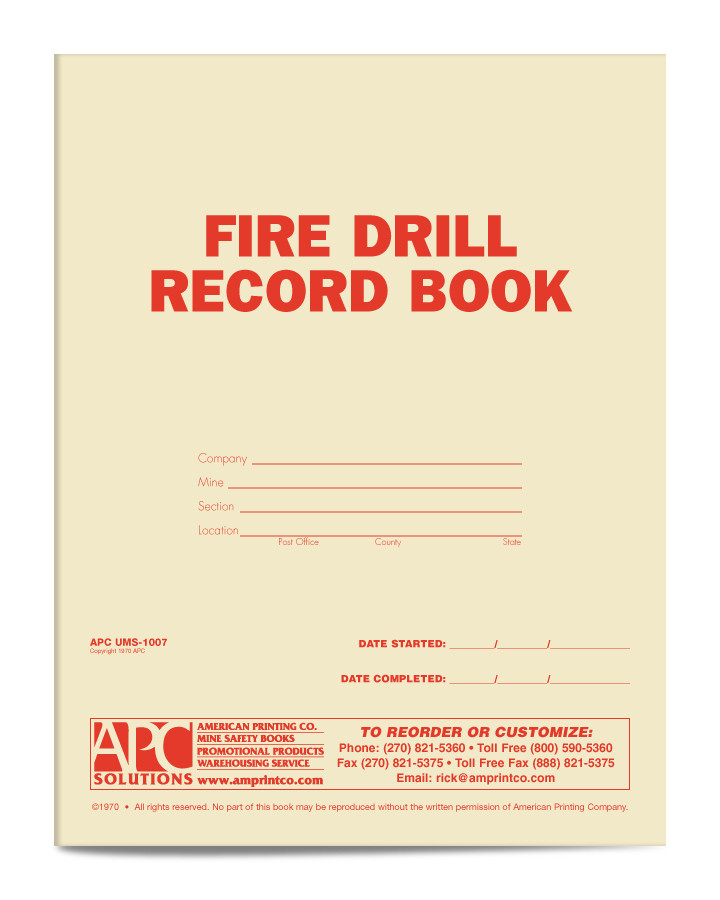 APC UMS1007 Fire Drill Record Book APC Solutions / American