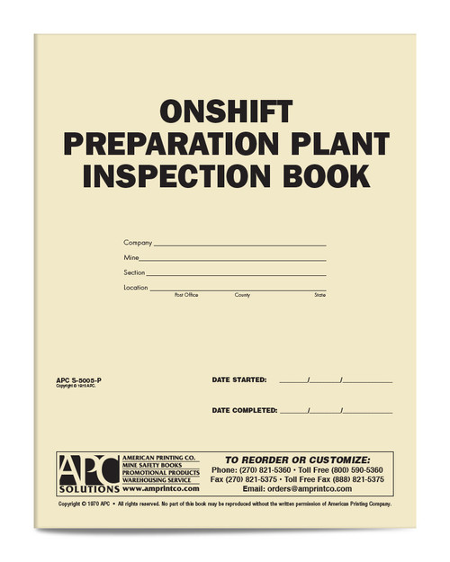APC S-5005-P: On-Shift Preparation Plant Inspection Book - APC
