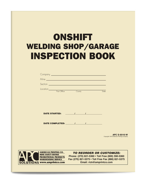 APC S-5010-W: Onshift Welding Shop/Garage Inspection Book