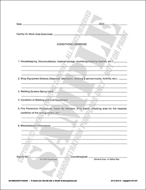APC S-5010-W: Onshift Welding Shop/Garage Inspection Book