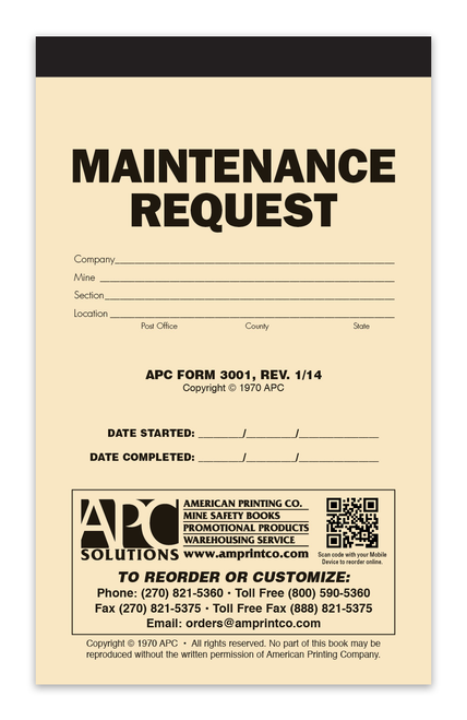 APC 3001: Maintenance Request Book