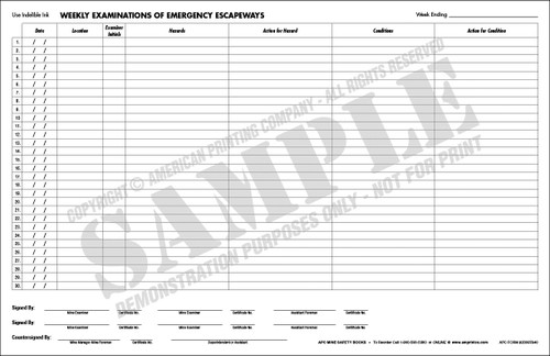 APC 20087840: Weekly Examinations of Emergency Escapeways