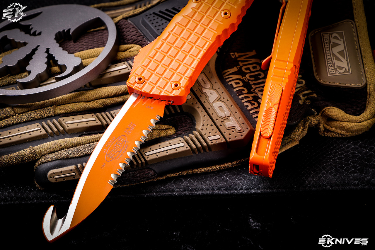 Microtech Combat Troodon Orange Frag Rescue OTF Automatic Knife 3.8 ...