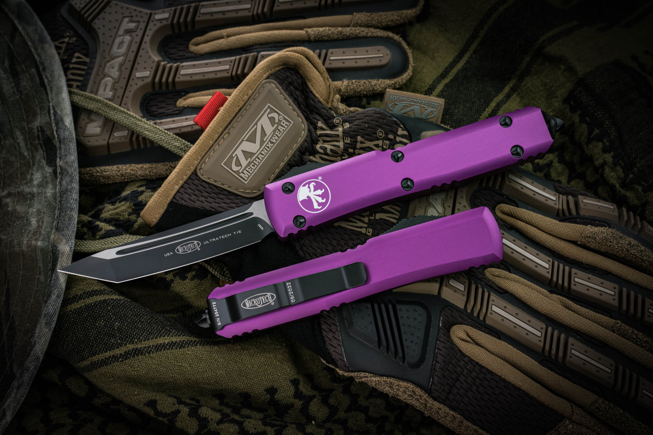 Microtech Purple Exocet OTF Auto Knife, Black Blade