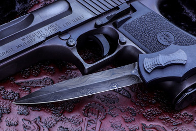 Burn Knives Custom Razor OTF Charcoal Dagger Damascus