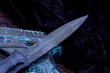 Burn Knives Custom Razor OTF Charcoal Dagger Damascus
