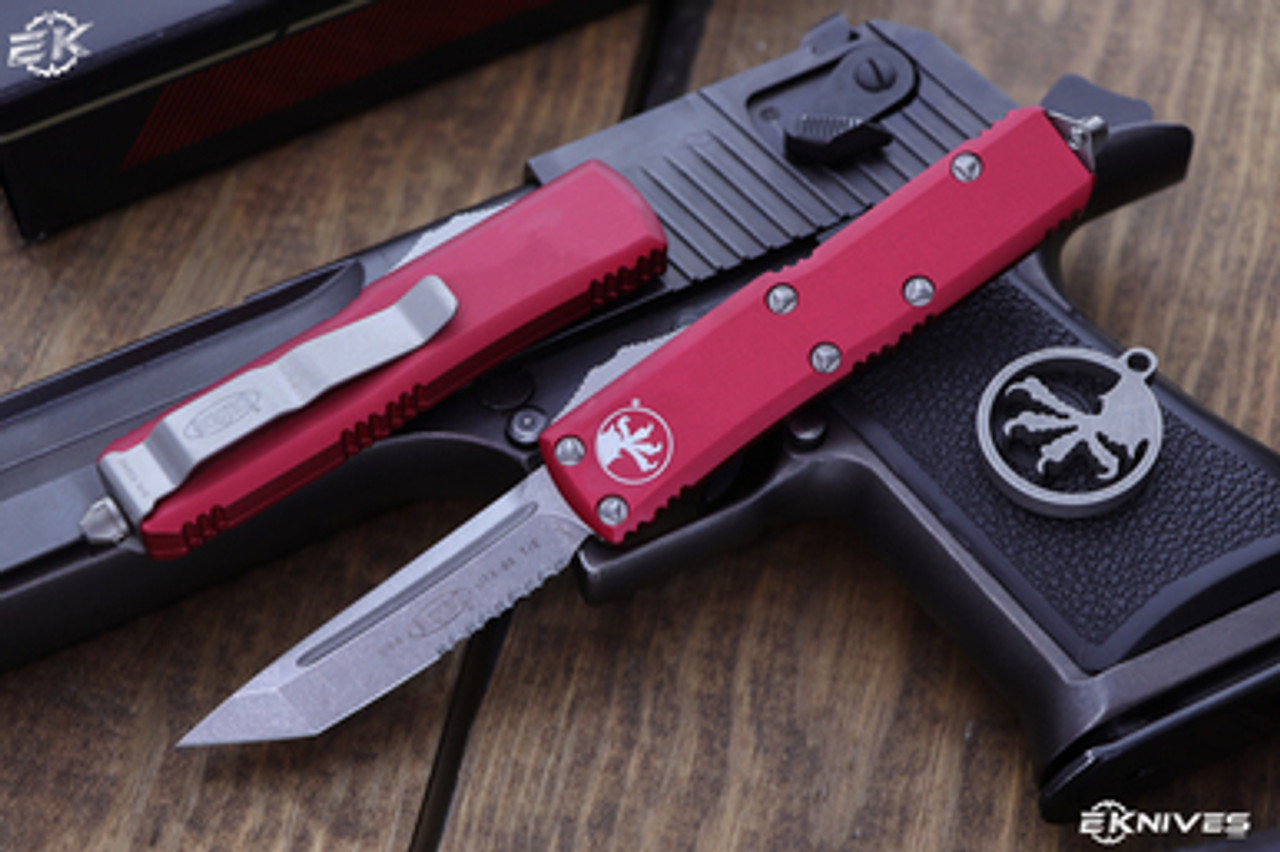 A GRIND SAVIR 3U 20° Fire Express UT85X Microtech UTX-85 Red OTF Automatic Knife 3