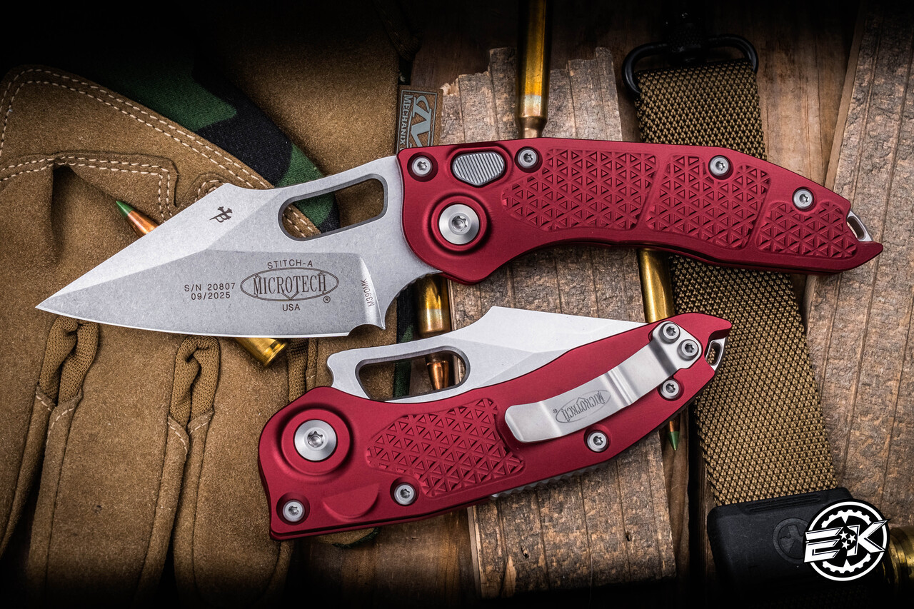 Microtech x Borka Blades Stitch Automatic Folding Knife Merlot Red