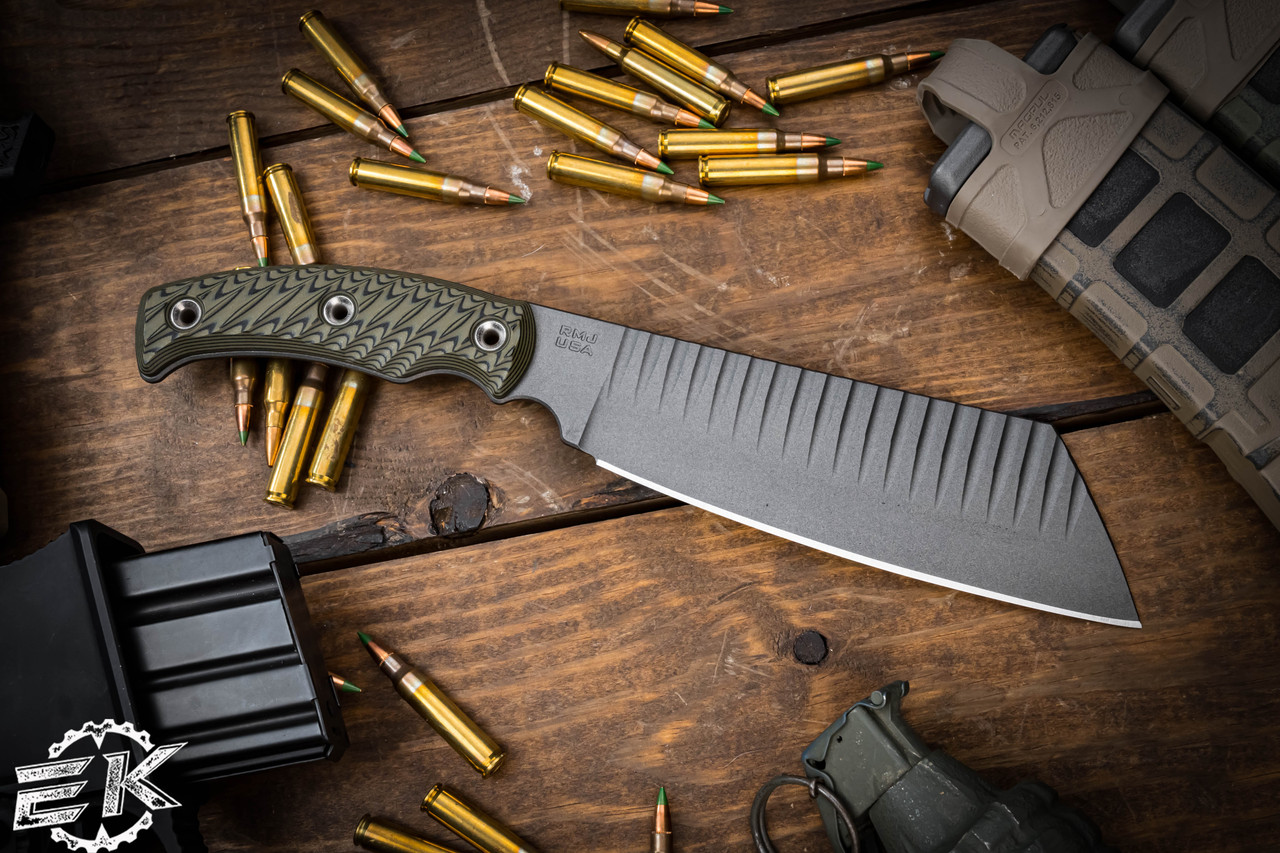 RMJ Tactical Da Choppa Fixed Blade Dirty Olive G10 7 Tungsten - EKnives  LLC