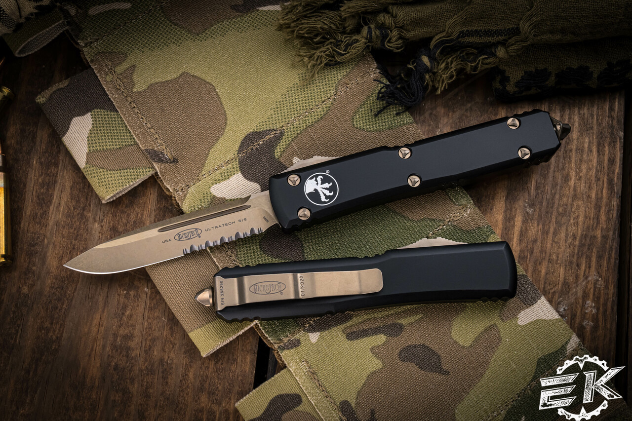 Microtech Ultratech OTF Automatic Knife 3.4" Drop Point Bronze Serrated ...